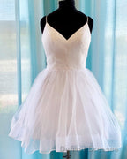 Shiny V Neck Short Blue Green White Prom Dress, Shiny Short V Neck Formal Homecoming Dress