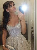 Shiny White Strappy V-Neck Beaded A-Line 17Th Birthday Homecoming Dress