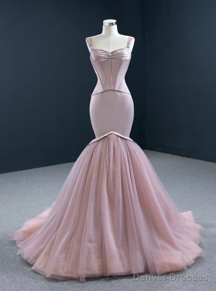 Shop An Amazing Selection Of Sexy Pink Mermaid Satin Tulle Straps Pleats Prom Dress Main image