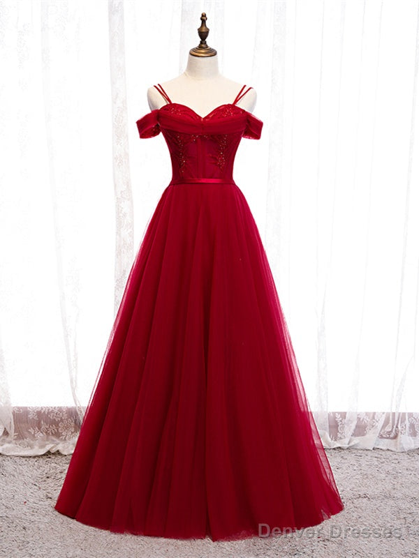 Shop Beautiful Off The Shoulder Tulle Burgundy Beading Prom Dress Under 130 Main image