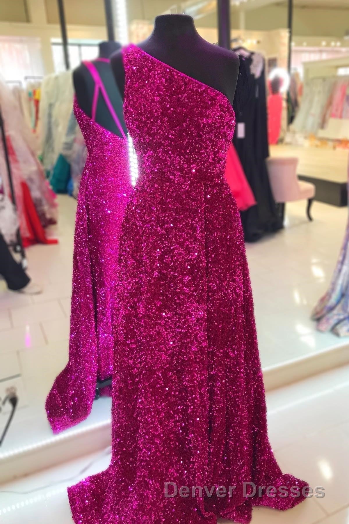 Purple Sequin One-Shoulder Backless A-Line Long Prom Dress Secondary image