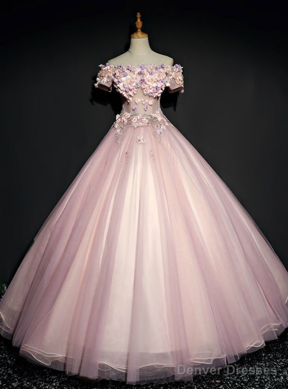 Shops Around The World Pink Ball Gown Tulle Appliques Off the Shoulder Short Sleeve Quinceanera Dress Main image