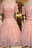 Short A-Line Junior Cute Off Shoulder Full Lace Appliques Beads Sweetheart Lace Up Back Homecoming Dress