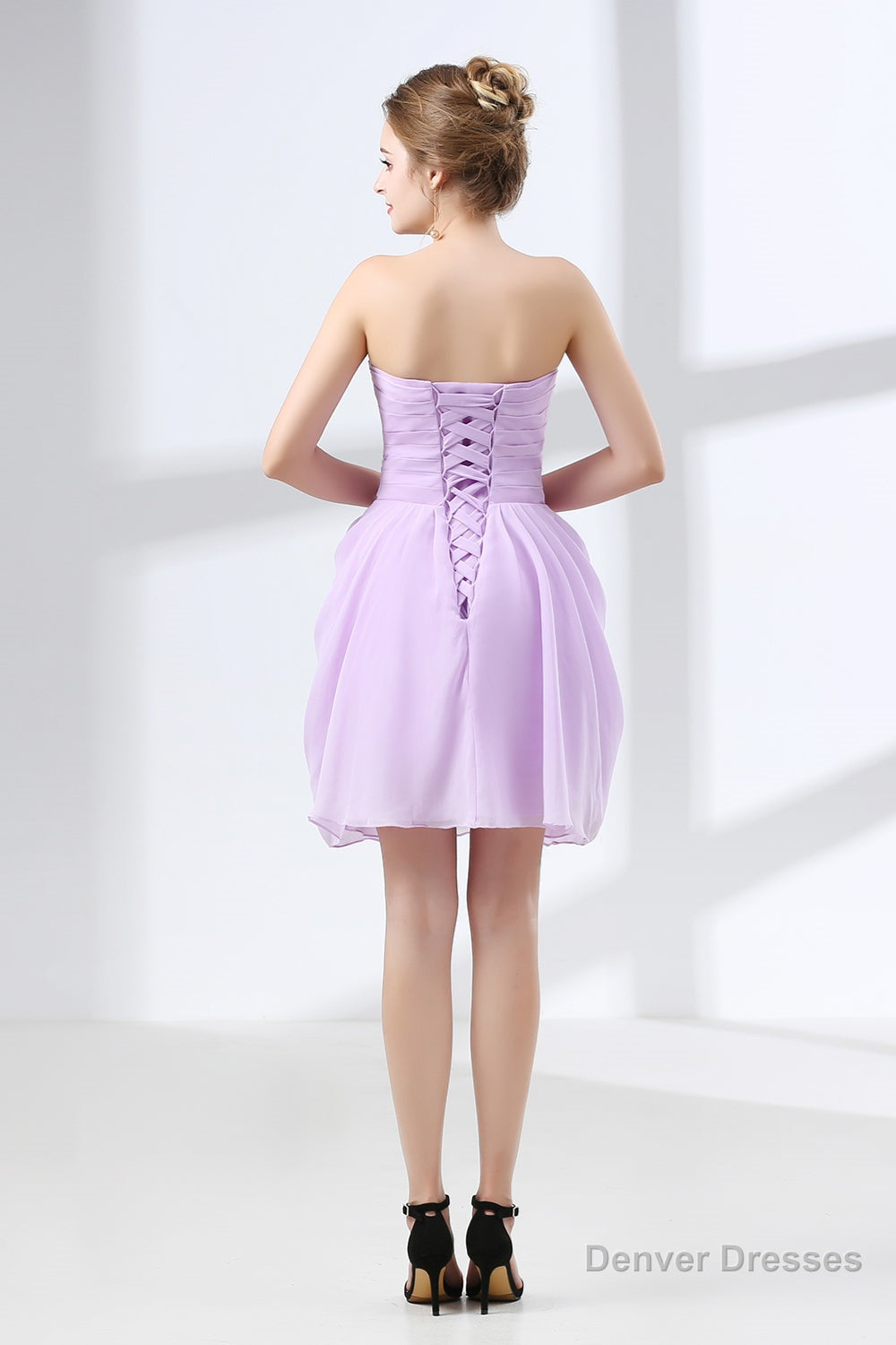 Short A Line Ruffle Strapless Homecoming Dresses