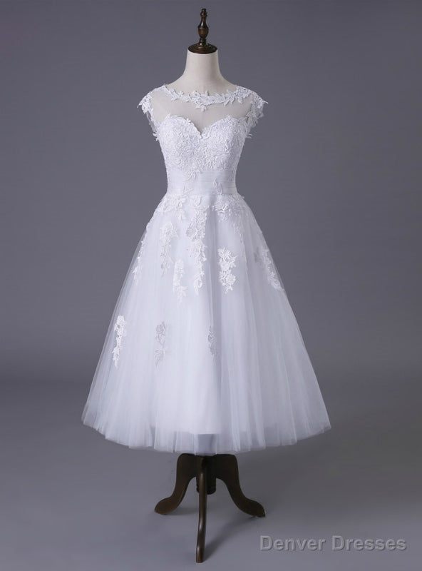 Short A-line Tea Length Tulle Appliques Lace Wedding Dresses Main image