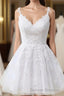 Short A-line V-neck Tulle Lace Backless Prom Dress white Homecoming Dress