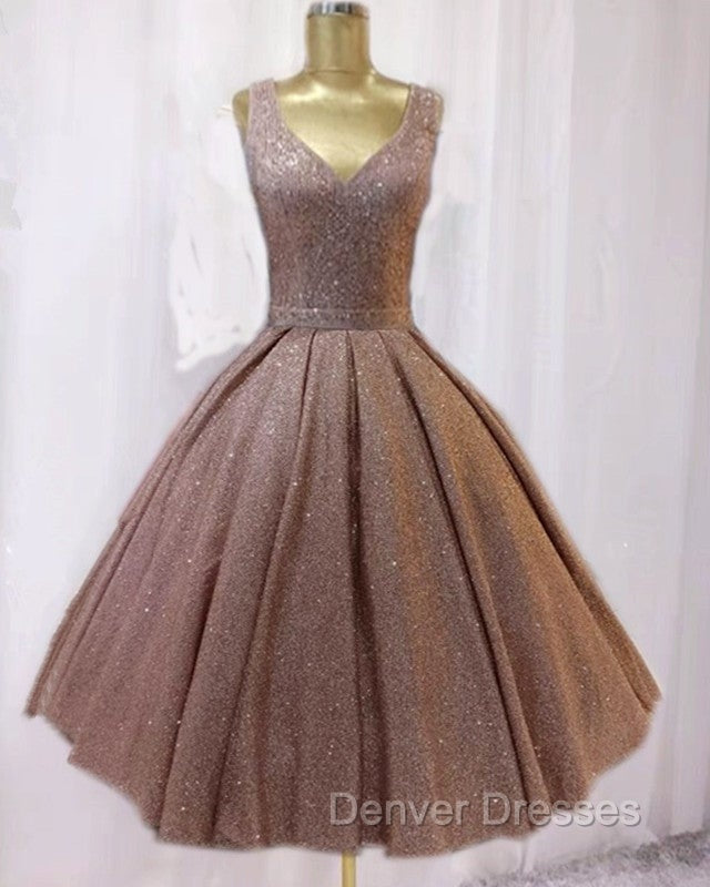 Short Ball Gown Prom Homecoming Dress Sequins V Neck