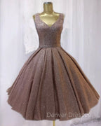 Short Ball Gown Prom Homecoming Dress Sequins V Neck