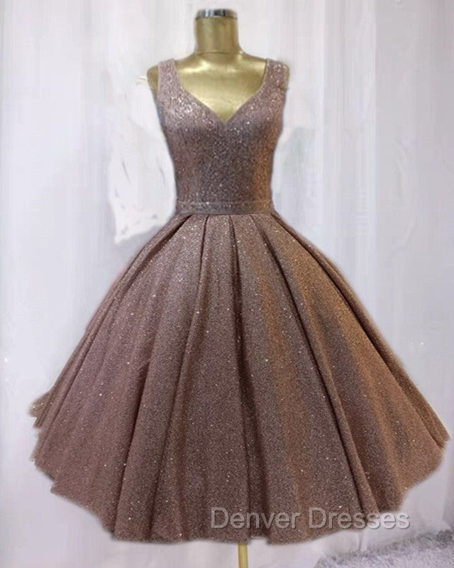 Short Ball Gown Prom Homecoming Dress Sequins V Neck