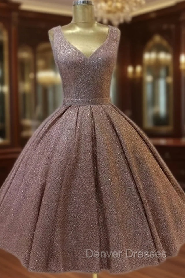 Short Ball Gown Prom Homecoming Dress Sequins V Neck
