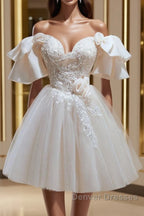 Short Beige Prom Dress, Beige Tulle Lace Homecoming Dress