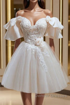 Short Beige Prom Dress, Beige Tulle Lace Homecoming Dress