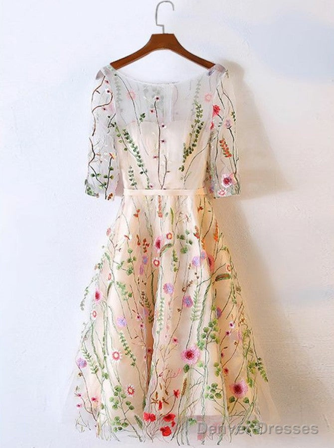 Short Beige Tulle Homecoming Dress With Embroidery Main image