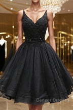 Short Black Lace Prom Dress, Short Black Lace Homecoming Graduation Dress