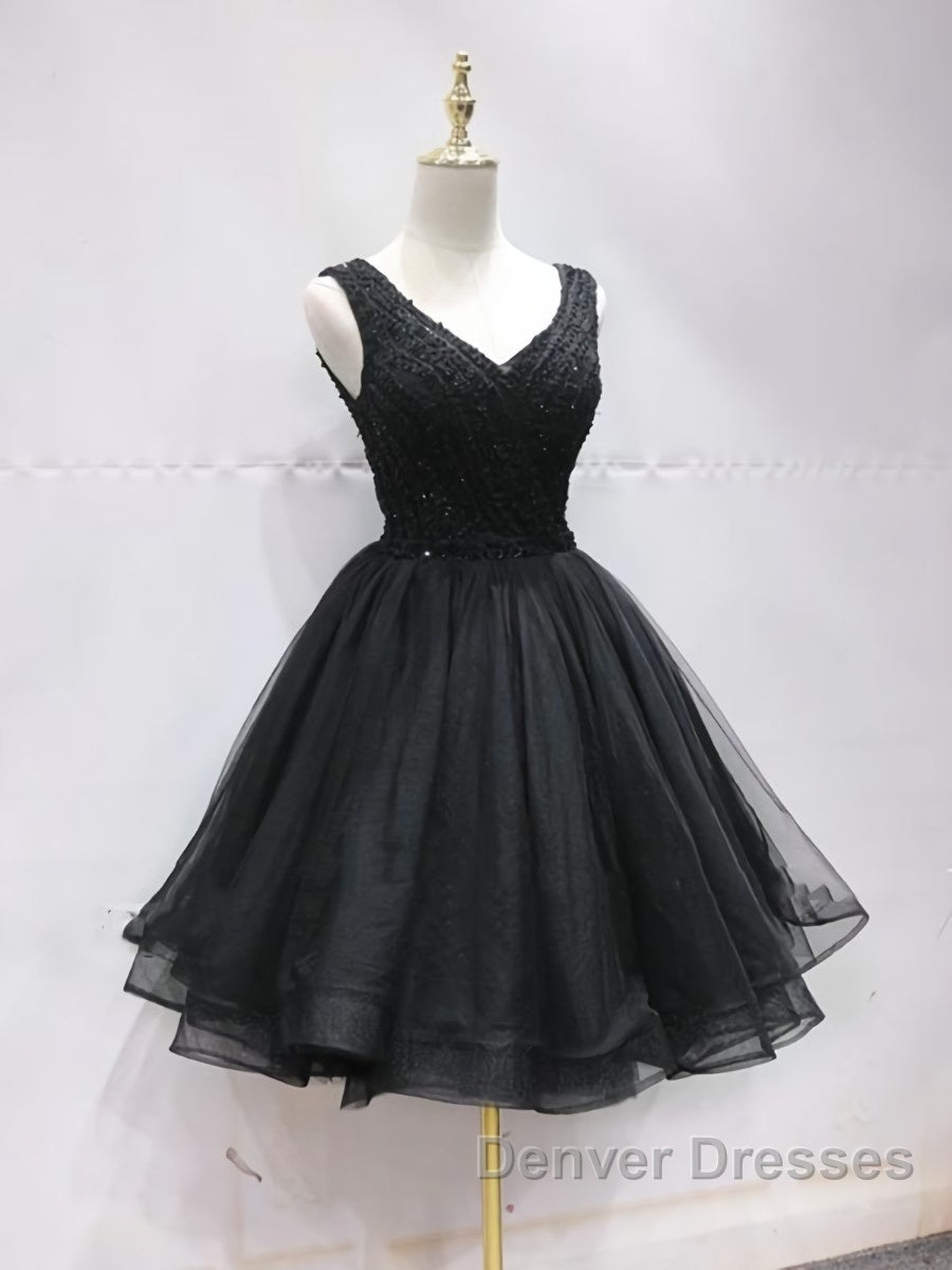 Short Black Lace Prom Dress, Short Black Lace Homecoming Graduation Dress Secondary image