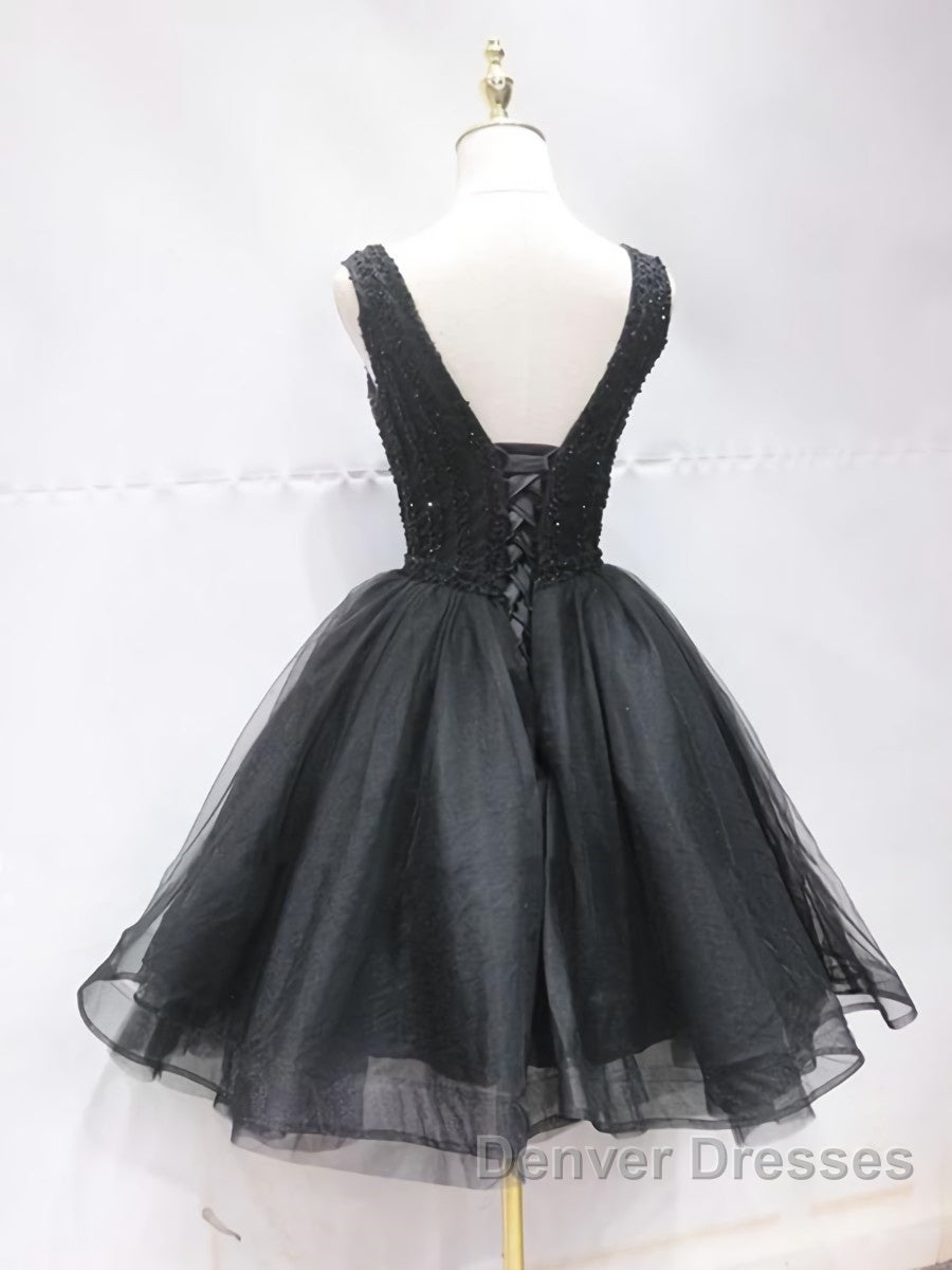 Short Black Lace Prom Dress, Short Black Lace Homecoming Graduation Dress