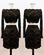 Short Black Lace Two Piece Prom Dress