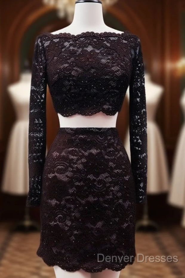 Short Black Lace Two Piece Prom Dress Main image