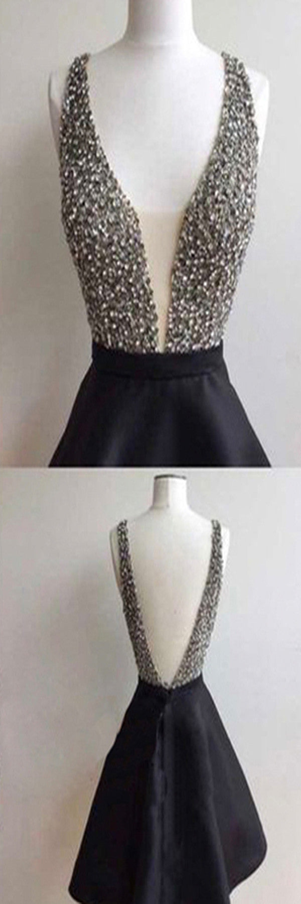 Short black mismatched open back sexy freshman homecoming prom dress Secondary image