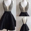 Short black mismatched open back sexy freshman homecoming prom dress