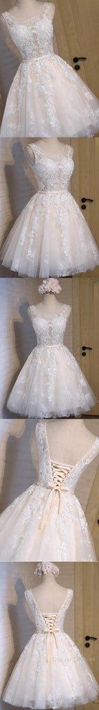 Short Blue Floral Prints Appliques Sleeveless Scoop Neckline Lace Up Back For Teen Lovely Homecoming Dress