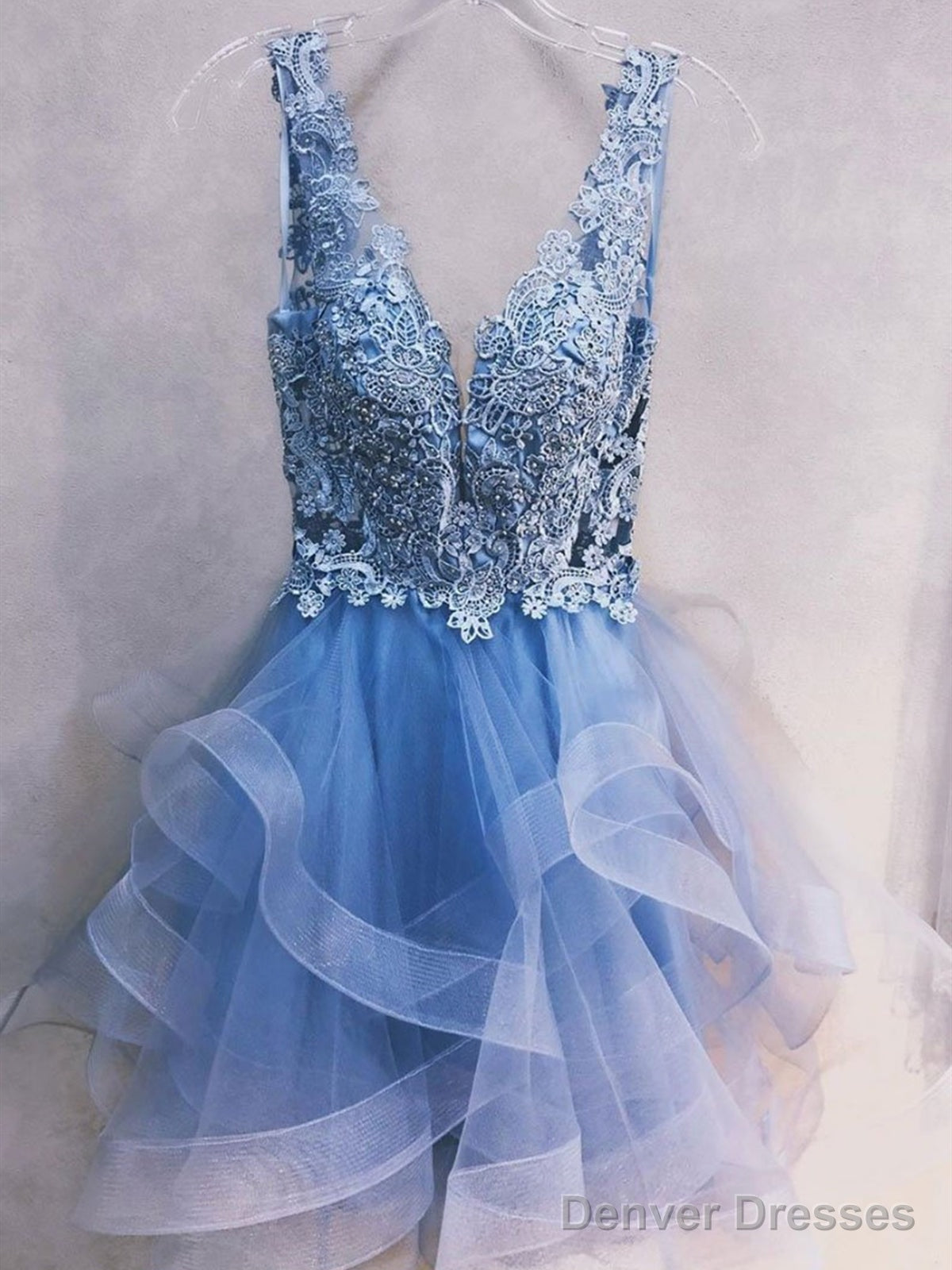 Short Blue Lace Prom Dresses, Short Blue Lace Homecoming Graduation Formal Dresses Main image
