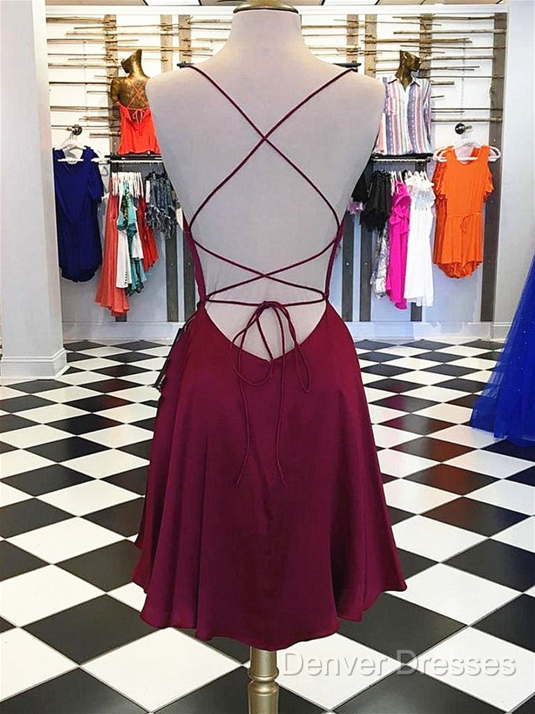 Short Burgundy Backless Prom Dress, Short Burgundy Backless Formal Graduation Homecoming Dress