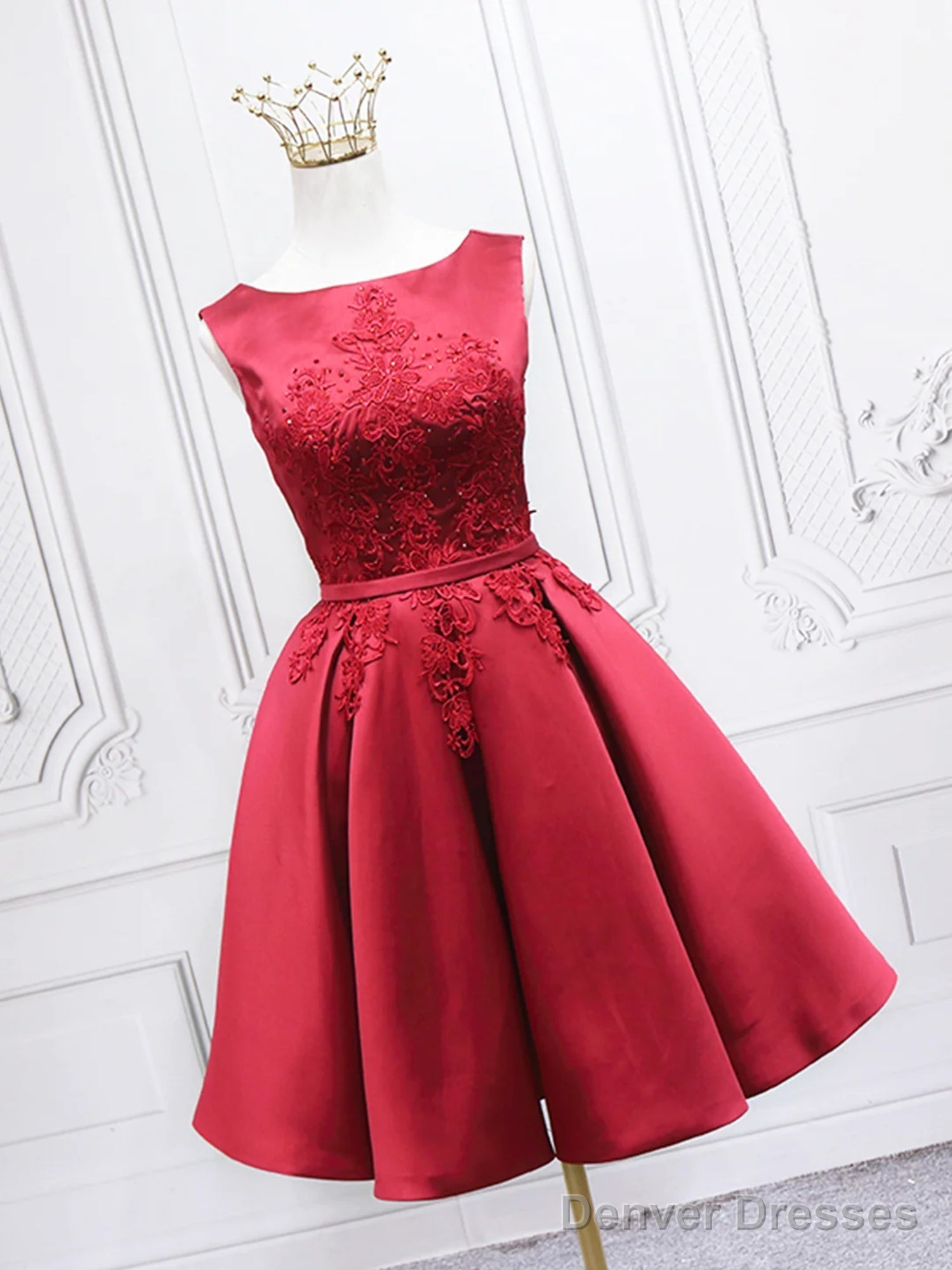 Short Burgundy Floral Prom Dresses, Short Wine Red Floral Formal Homecoming Dresses Secondary image