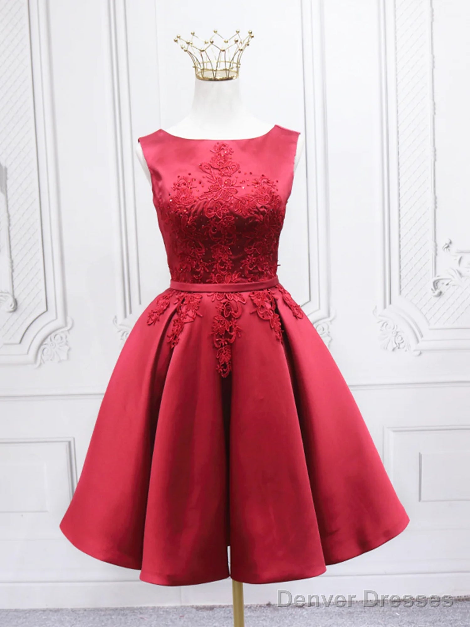 Short Burgundy Floral Prom Dresses, Short Wine Red Floral Formal Homecoming Dresses