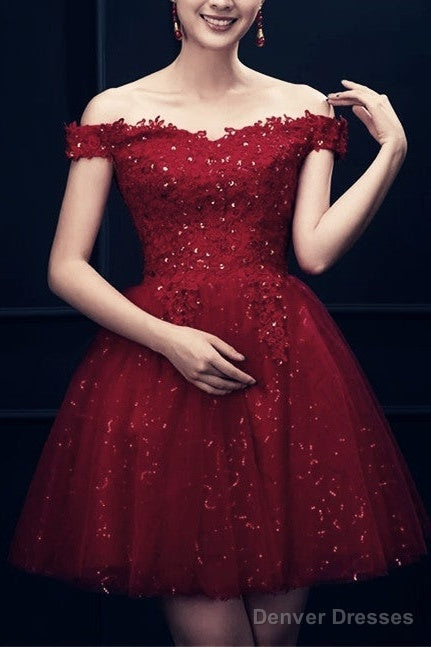 Short Burgundy Prom Dresses Sequin Lace Main image