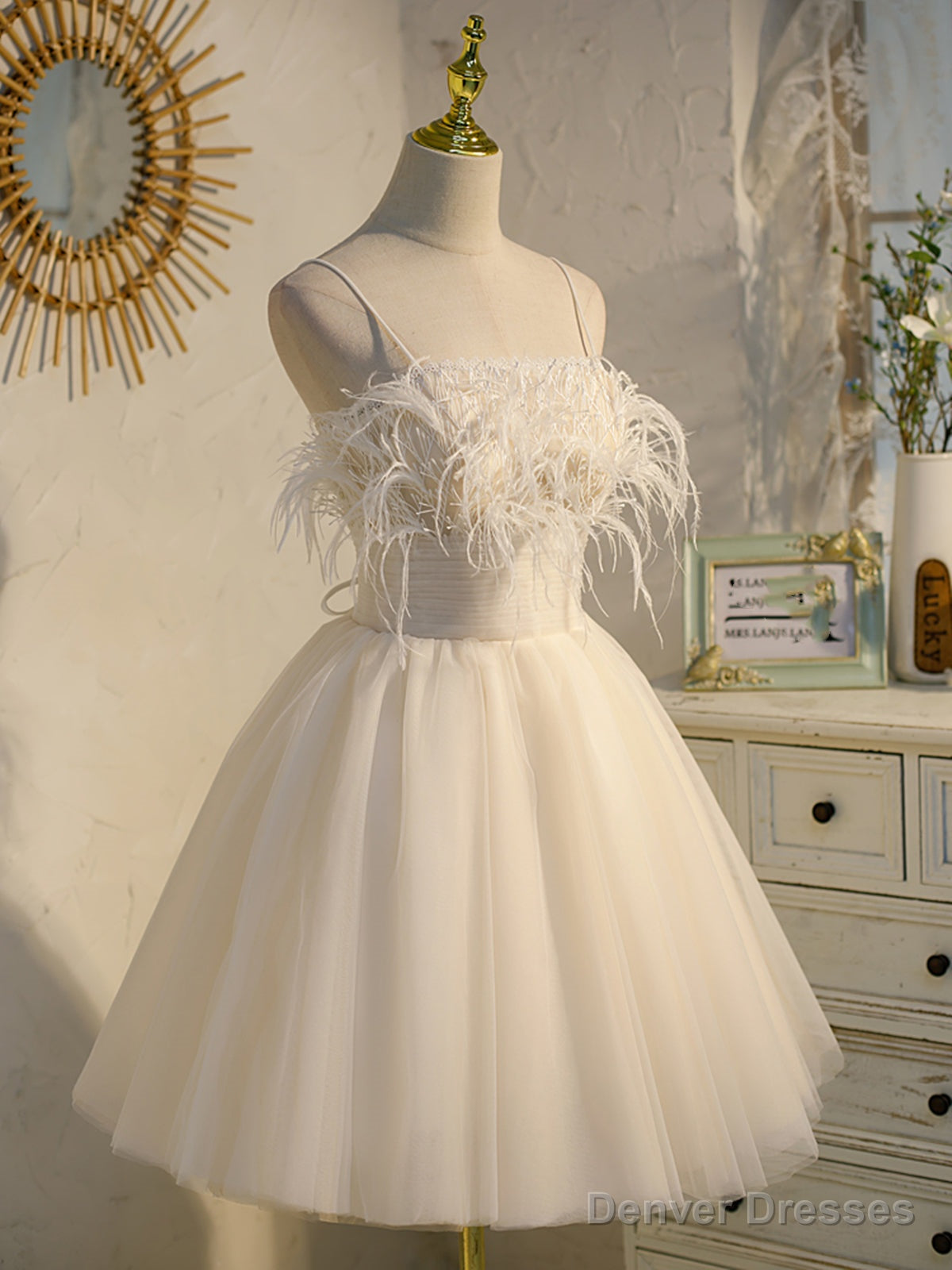 Short Champagne Feathers Prom Dresses, Short Champagne Feathers Formal Homecoming Dresses Main image