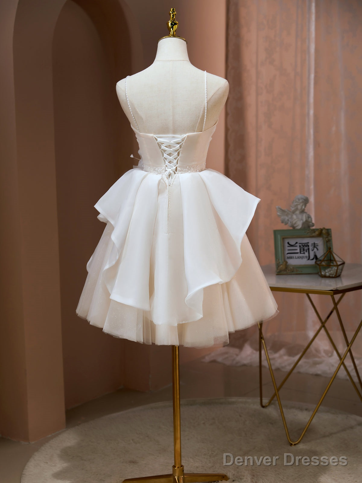 Short Champagne Floral Prom Dresses, Short Champagne Floral Formal Homecoming Dresses Secondary image