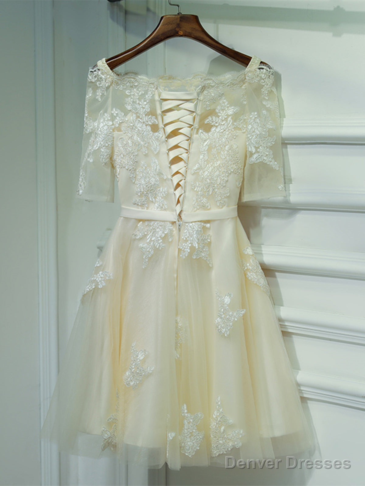 Short Champagne Lace Prom Dresses, Short Champagne Lace Formal Homecoming Dresses Secondary image