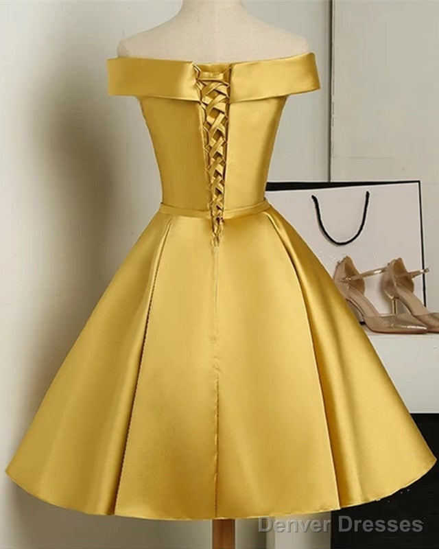 Short Gold Homecoming Dresses Satin Off Shoulder Secondary image