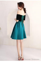 Short Green And Black Off Shoulder Wedding Party Dress Homecoming Dress