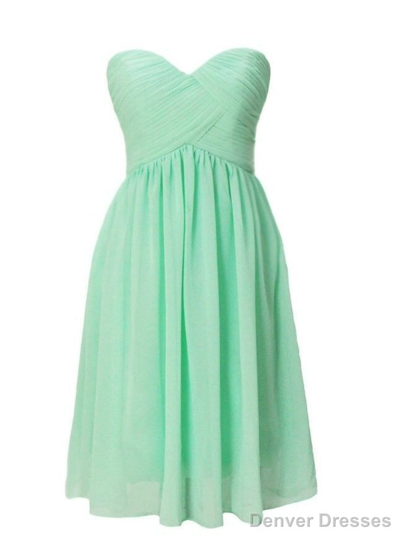 Short Green Chiffon Sweetheart Pleats Bridesmaid Dress