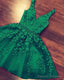Short Green Homecoming Dresses Lace Embroidery