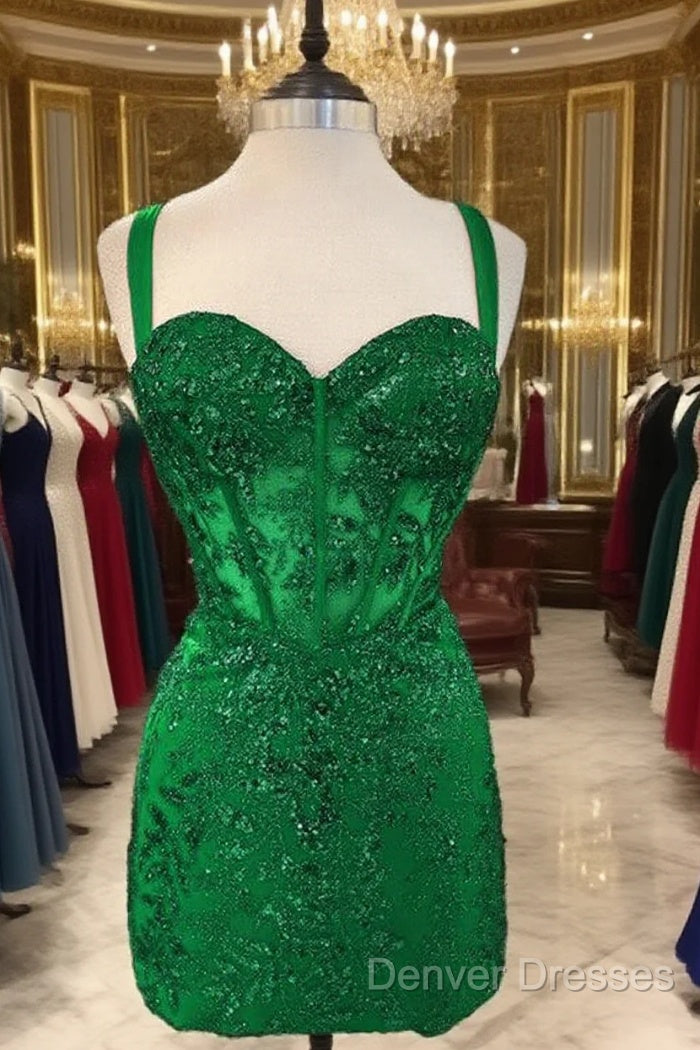 Short Green Sequin Pattern Homecoming Dress Main image