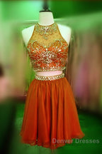 Short Green Two Piece Chiffon Homecoming Dress Beaded