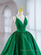 Short Green V Neck Satin Prom Dress, Short Green V Neck Satin Formal Homecoming Dress