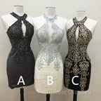 Short Halter Prom Homecoming Dress Embroidery Beaded