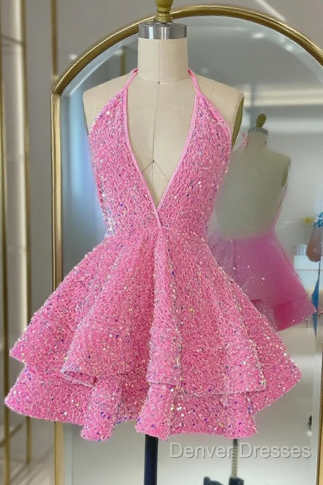 Short Homecoming Dress, Pink Sequin Homecoming Dress Main image