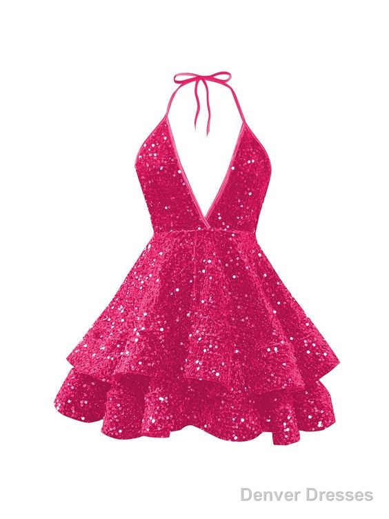 Short Homecoming Dress Sparkly Glitter Sequins A Line Mini Homecoming Dresses Main image