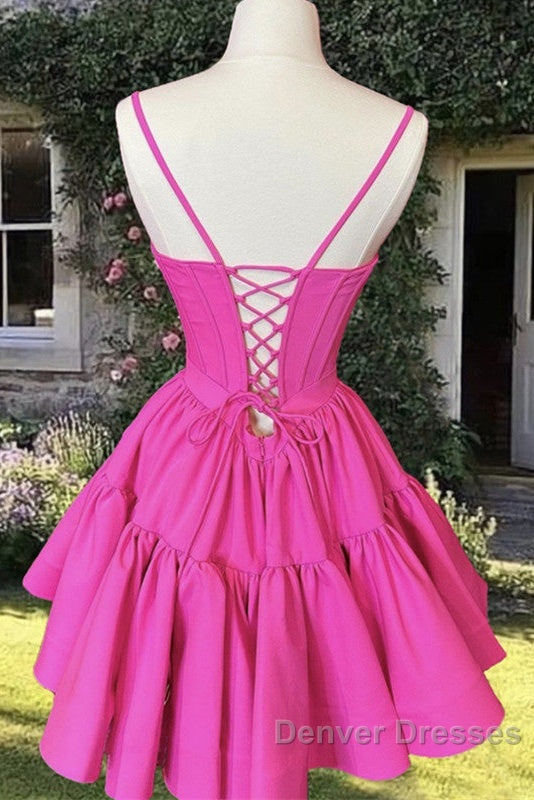 Short Hot Pink Satin Corset Ruffles Dress Secondary image