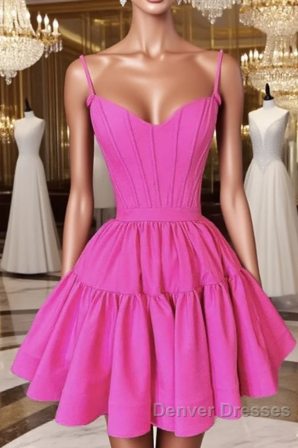Short Hot Pink Satin Corset Ruffles Dress Main image