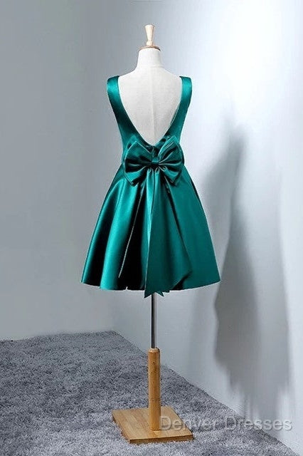 Short Hunter Green Satin Prom Dress With Bow Secondary image