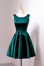 Short Hunter Green Satin Prom Dress With Bow