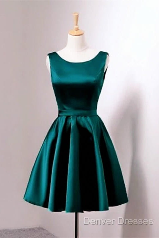 Short Hunter Green Satin Prom Dress With Bow