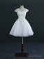 Short Knee Length Tulle Lace Cap Sleeve Wedding Dresses