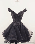 Short Lace Beaded V-Neck Off Shoulder Homecoming Dresses Organza